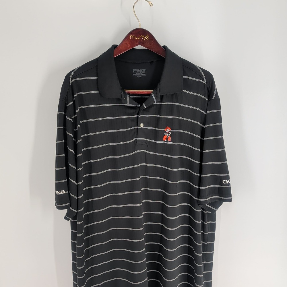Oklahoma State NCAA Vintage Ping Cactus Striped Polo Shirt‎ Black White Size XL